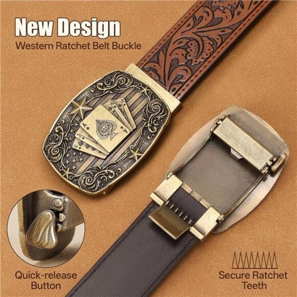 Cowboy Western Ratchet Belt for Men Women with Automatic Western